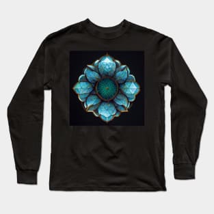 Blue crystal lotus flower mandala Long Sleeve T-Shirt